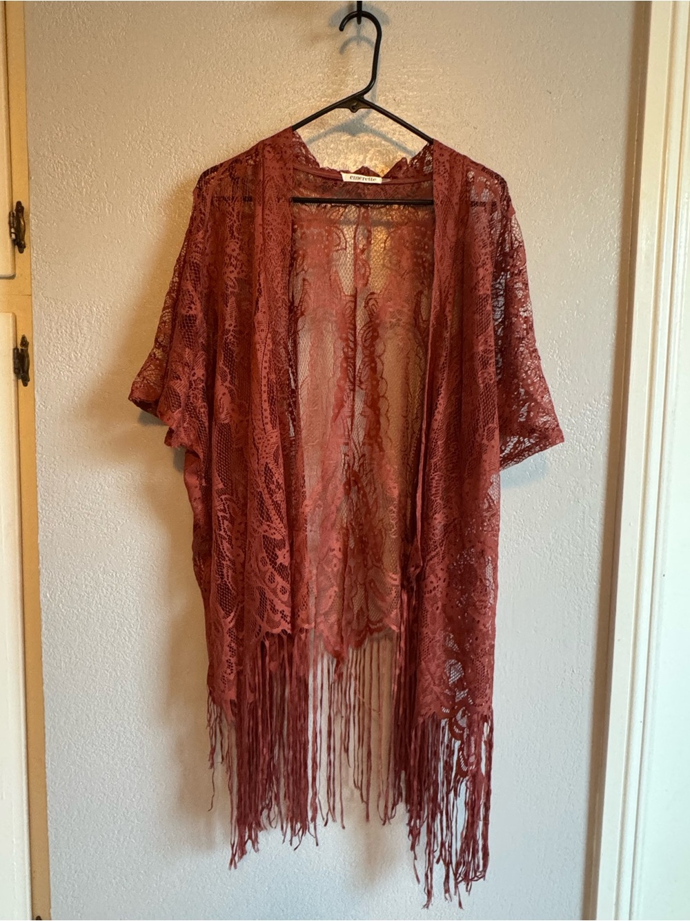 Boho Lace Fringe Kimono - Rust size Small